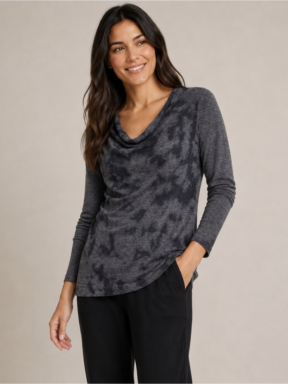 Eileen Fisher 100% Royal Alpaca Tie-Dye Cowl Neck Sweater Gray Women Size L